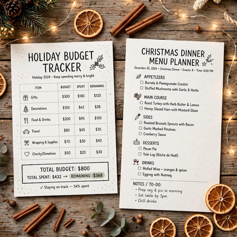 Printbare bundel met kerstplanner voor 2026 - Cadeauplanner, budgetplanner voor de feestdagen, menu- en bakplanner voor het avondeten, kerstkalenders afbeelding 2