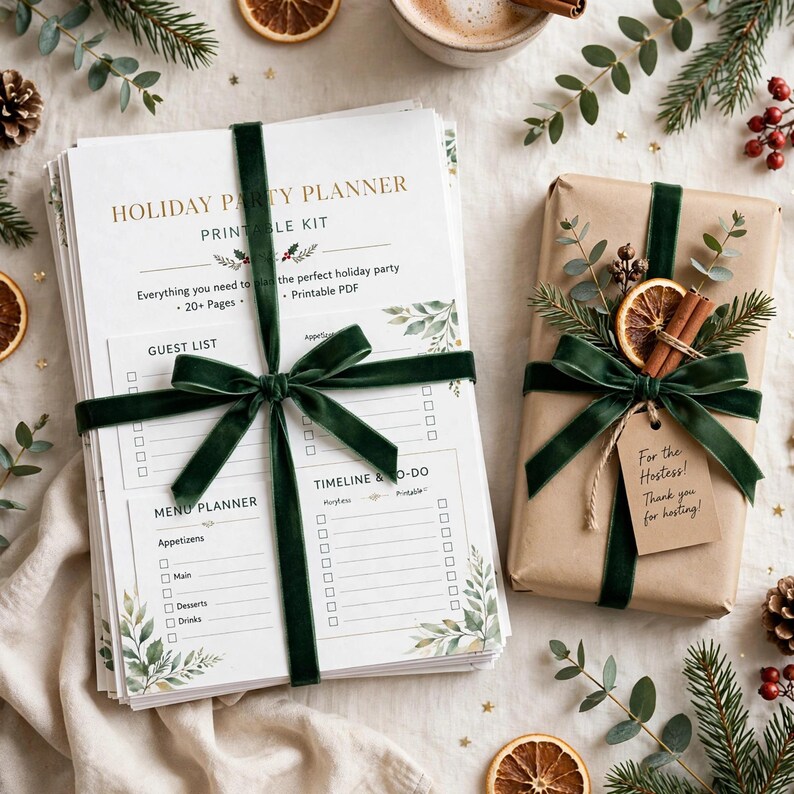 Holiday Party Planner Printable, Friendsgiving and Christmas Party Planning Kit with Guest List, Menu and Seating Chart image 8