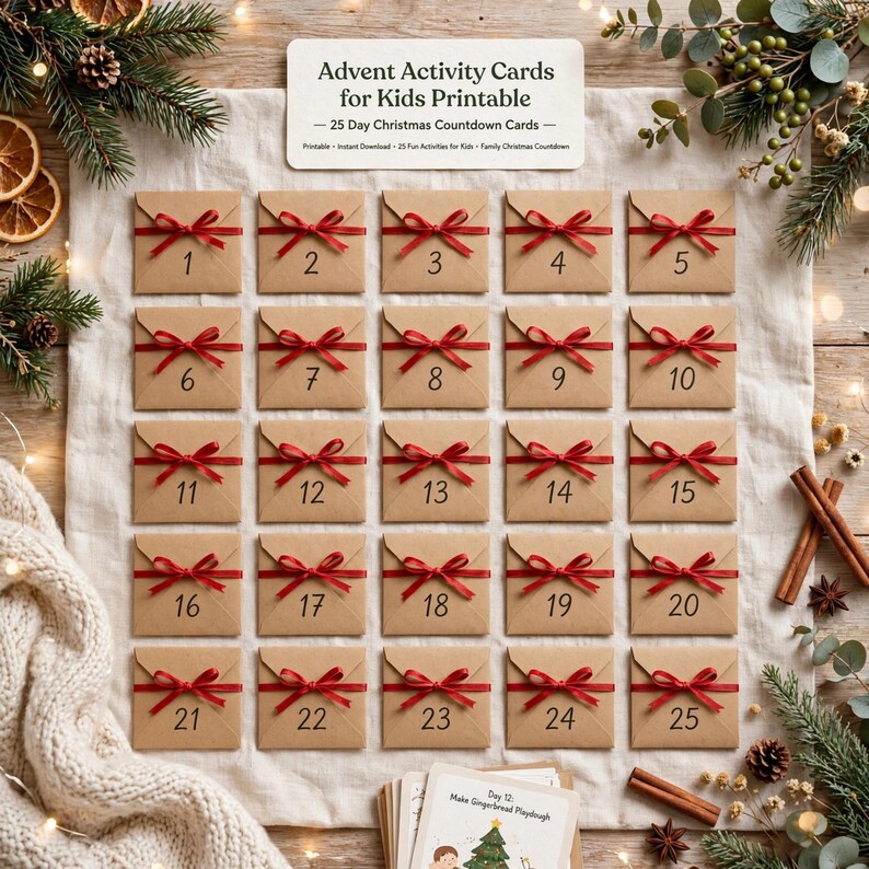 Advent Activity Cards for Kids Printable, 25 Day Christmas Countdown Cards, Family Advent Calendar Activities image 9