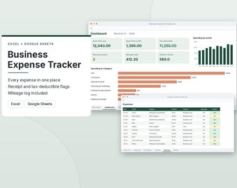 Tabellenkalkulation zur Erfassung von Geschäftsausgaben, Belegen und Kilometerprotokoll, Steuerabzügen, Google Sheets