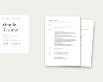 Einfache Lebenslaufvorlage, übersichtlicher, ATS-freundlicher Lebenslauf mit Anschreiben, Word & Google Docs
