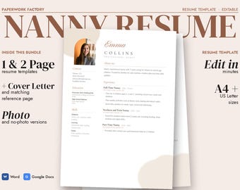 Vorlage für einen Lebenslauf als Nanny, Babysitter-Lebenslauf mit Foto und Anschreiben, Word & Google Docs