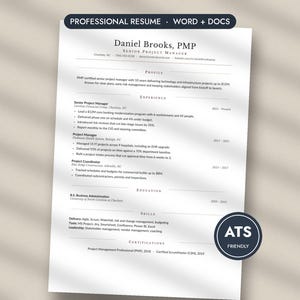 Professional Resume Template, ATS Friendly Classic CV with Cover Letter, Word & Google Docs