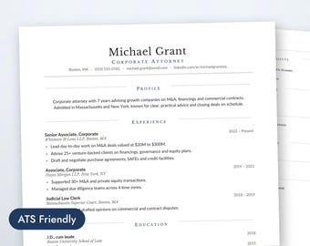 Attorney Resume Template, Lawyer CV with Cover Letter, Classic Legal Resume, Word & Google Docs