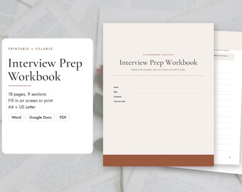 Interview Prep Workbook, Printable Interview Planner with STAR Method, Word & Google Docs