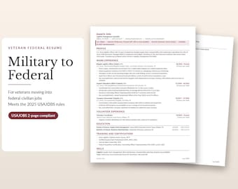 Vorlage für einen Lebenslauf vom Militär zum öffentlichen Dienst, Veteranen-Lebenslauf für USAJOBS, 2 Seiten, Word & Google Docs