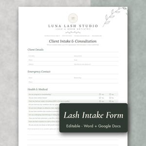 Botanical Lash Intake Form, Eyelash Extension Consultation Form, Word & Google Docs