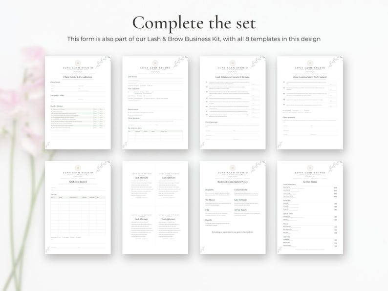 Editable patch test record template for lash and brow artists, Word and Google Docs
