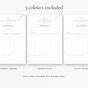 Editable patch test record template for lash and brow artists, Word and Google Docs