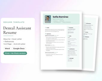 Vorlage für einen Lebenslauf als Zahnarzthelfer/in, Mint CV mit Foto und Anschreiben, Word & Google Docs