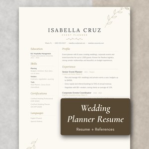Wedding Planner Resume Template, Elegant Event Coordinator CV, Word & Google Docs