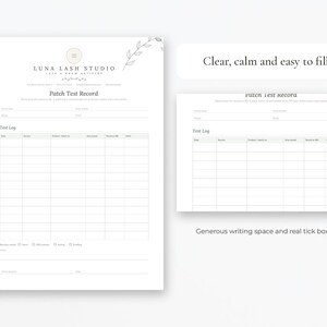 Editable patch test record template for lash and brow artists, Word and Google Docs