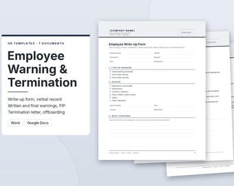 Mitarbeitervermerk, schriftliche Abmahnung, Kündigungsschreiben, Vorlage für Leistungsverbesserungspläne (PIP), Word, Google Docs