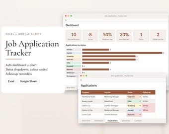 Job Application Tracker, Job Search Spreadsheet with Dashboard, Excel & Google Sheets