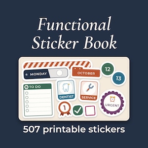 Functional Planner Stickers Printable, 507 Cut Apart Stickers, Weekly and Daily Sticker Book, Digital Planner PNG Sheets, US Letter & A4