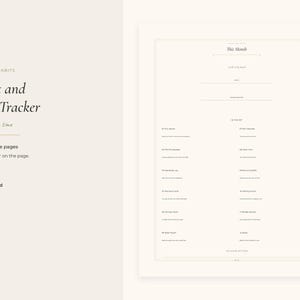 May include: A printable budget and habit tracker page with a cream background and black text. The header reads This Month, followed by sections for income, expenses, and habit tracking columns with lines for entries on a standard A4 size.