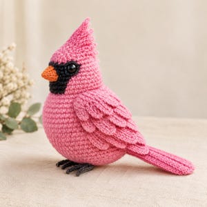 Häkelanleitung für einen rosa Kardinal (PDF), realistischer Vogel als Amigurumi, Erinnerungs-Plüschtier, Weihnachtsdeko, sofortiger digitaler Download