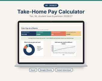 UK Take-Home Pay Calculator 2026/27, Salary After Tax Spreadsheet (Excel & Google Sheets)