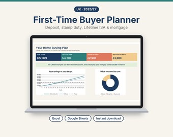 UK First-Time Buyer Planner, Lifetime ISA, Stamp Duty, Mortgage Calculator (Digital Download)