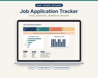 Job Application Tracker Spreadsheet, Interview Prep, Deadline Organizer (Digital Download)