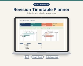 Exam Revision Timetable Planner, GCSE A-Level University Study Schedule (Digital Download)