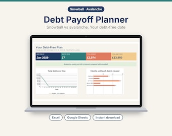 Debt Payoff Planner Spreadsheet, Snowball & Avalanche Calculator (Excel, Google Sheets)