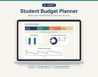 UK Student Budget Planner, Maintenance Loan Tracker, 52-Week Budget Template (Excel & Google Sheets)
