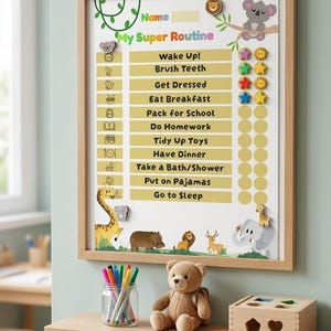 Kids Routine Chart Printable, Daily Chore Chart PDF, Kids Weekly Planner, Morning Evening Bedtime Routine, Nursery Wall Art Download