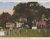 SALEM, MASSACHUSETTS, Vintage Postcard, CEMETERY, Graveyard, Hawthorne, Puritans, Witch Trials, Unused, c. 1920s, h. Kaplan