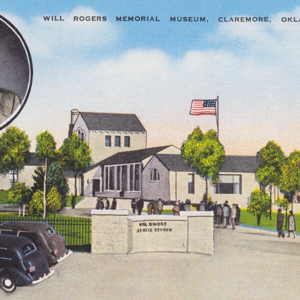 WILL ROGERS Memorial MUSEUM, Claremore, Oklahoma, Vintage Postcard, Unused, 1940s, Leo r. Mallonee