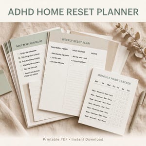 ADHD Home Reset Planner Printable, ADHD Cleaning Planner, Room by Room Reset Routine, Dopamine Menu, Task Breakdown Worksheet PDF