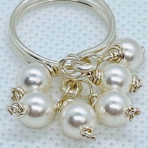 Cluster of Perfectly Round White Pearls Adjustable Women’s Statement Ring Size 7 1/2