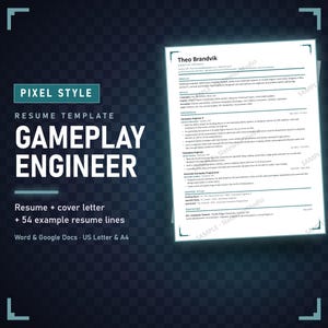 Pixel Art Gameplay Engineer Resume Template, ATS Friendly CV + Cover Letter (Word & Google Docs)