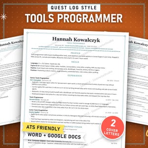 Tools Programmer Quest Log Resume Template, ATS Friendly CV + Cover Letter (Word & Google Docs)