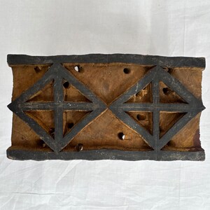 Bloque de impresión rectangular de madera tallado a mano - Sello textil con borde geométrico de diamante para impresión de telas, arcilla para cerámica y manualidades.