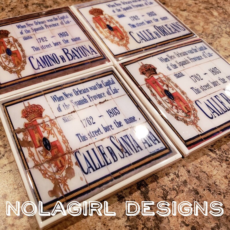 New Orleans Coaster Set, Historic French Quarter, Spanish Tile Replicas, Wedding Favors, Corporate Gifts, drink coaster, Hostess Gift, NOLA image 4