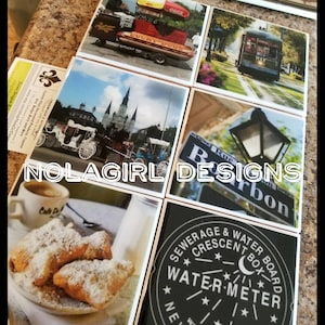 Onderzetterset New Orleans, NOLA decir, French Quarter, housewarming, foto, Louisiana, huwelijksbedankje, cadeau, souvenir, woonaccessoires