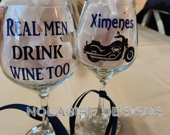 Dads Wine Glass, Men's Wine Glasses, Personalized Gift for Fathers Day,  Motorcycle, Daddys Sippy Cup, Real Men Drink Wine, Uncle, Groomsmen 