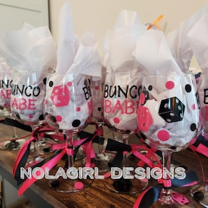 Bunco Wine Glass, Bunco Babe, I Love Bunco, Game Night, Queen of the Dice, Bunco Game Prizes, Gifts for friends, Card Game Wine glass, gifts