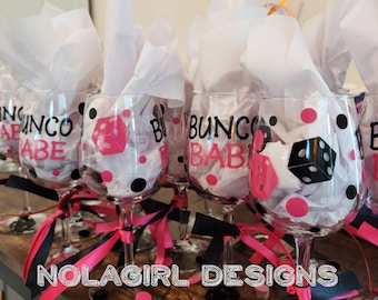 Bunco Wine Glass, Bunco Babe, I Love Bunco, Game Night, Queen of the Dice, Bunco Game Prizes, Gifts for friends, Card Game Wine glass, gifts