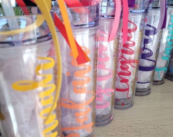 Personalized Birthday party favor, sweet 16 gift, Skinny Tumbler, Party Favor, Slumber Party Favors, Tween Bday gift, Back to School cup