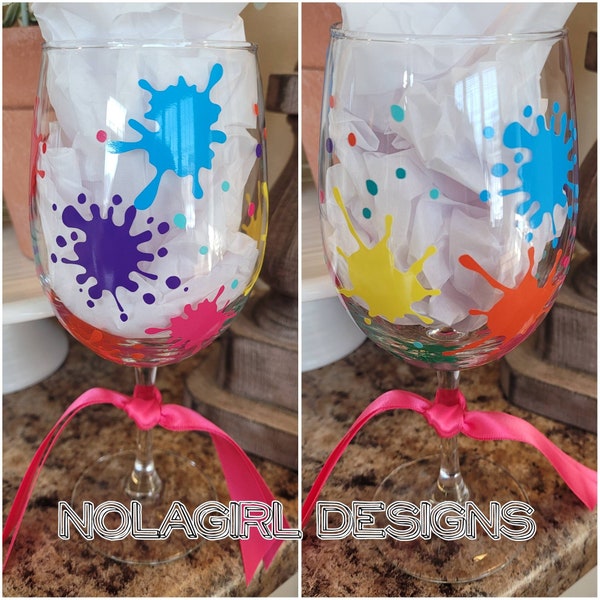 Paint splatter, Sip while you paint, Painting night, Artist wine glass, Paint Wine Night, Paint glass, Personalized, Ladies nights favors