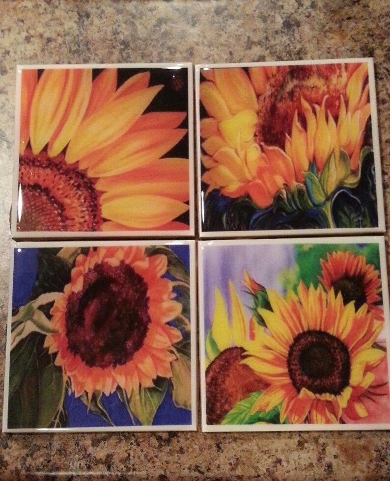 Sunflower Coaster Set Wine Coaster Drink Coasters Yellow Etsy