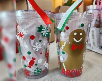 Vasitos de pan de jengibre navideños, vasos infantiles para Navidad, pan de jengibre para niño, regalo para niños, recuerdo para la fiesta de Navidad de la clase, vasos personalizados festivos