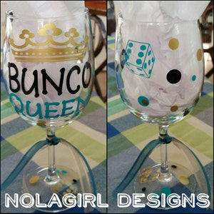 Copa de vino Bunco, Bunco Babe, Me encanta Bunco, Noche de juegos, Reina de los dados, Premios del juego Bunco, Regalos para amigos, Copa de vino para juego de cartas, regalos