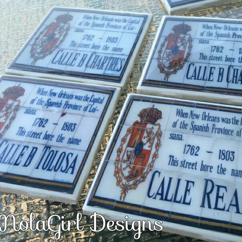 New Orleans Coaster Set, Historic French Quarter, Spanish Tile Replicas, Wedding Favors, Corporate Gifts, drink coaster, Hostess Gift, NOLA image 2