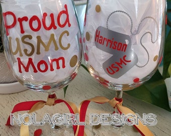 Military Mom Wine Glass, Proud Military Wife, Proud Military Dad, Deployment Glass, Military Family gifts, Basic training Graduation gifts