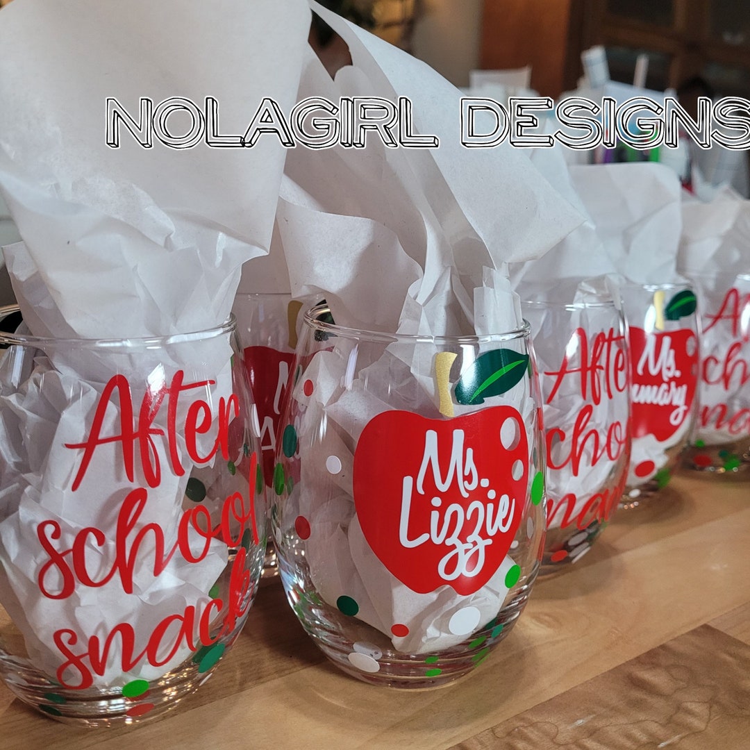 Teacher Wine Glass, Teacher Gift, After School Snack, Back to School