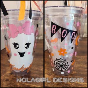 Halloween Tumbler, Ghost Party Favor, Kids Cups, Personalized, Girl Ghost, Ghost with bow, Party Favors, Halloween  gifts, BOO, Cowgirl hat