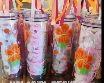 Luau Birthday Party Tumblers, Tropical Birthday Favors, Luau Party, Summer Party, Bridal party gifts, Tropical Flowers, Personalized, custom
